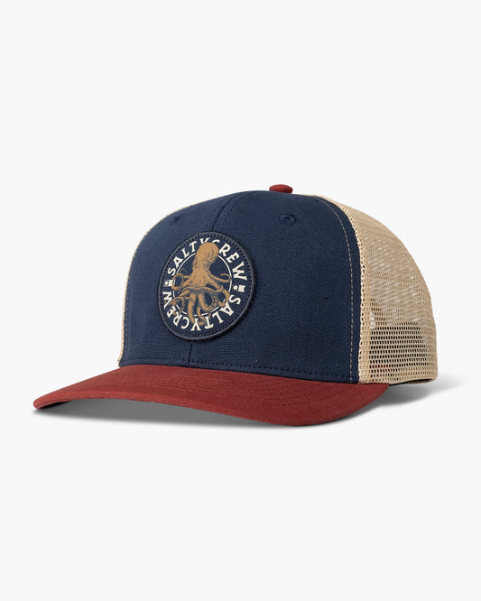 Vista frontal de Tentacles Navy/Burgundy Retro Trucker