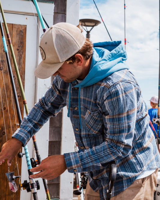 Whitewash Hooded Flannel - Midnight Navy