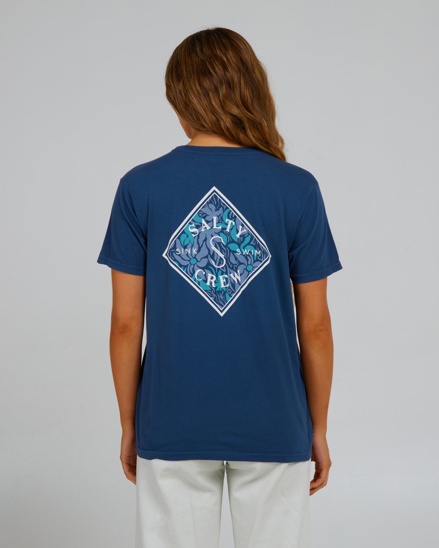 back view of Floral Tippet Denim Boyfriend Tee