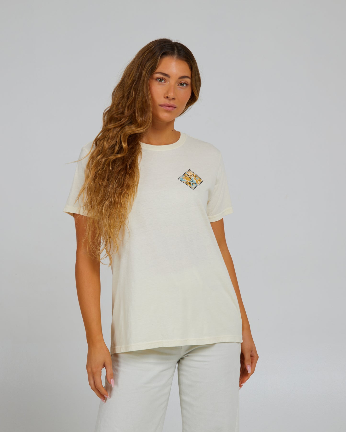 front view of Floral Tippet Off White Boyfriend Tee