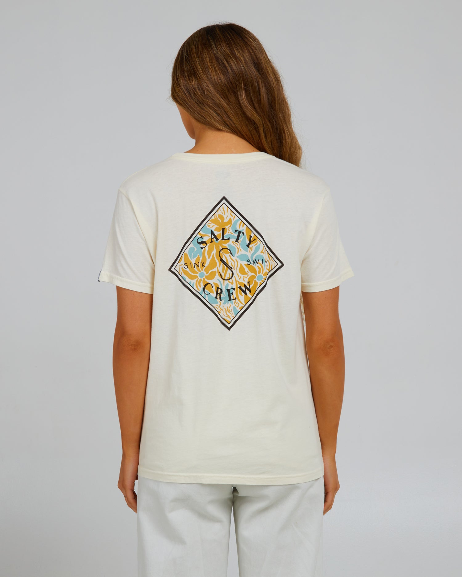 back view of Floral Tippet Off White Boyfriend Tee