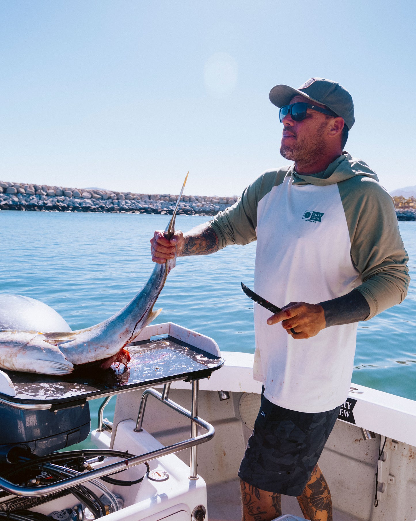 Mariner Hood Tech Tee - Birch Oil Green