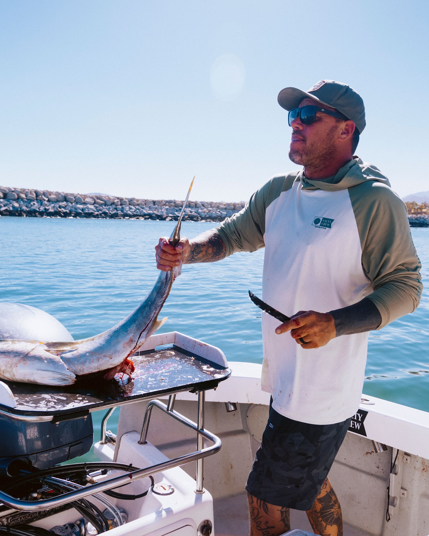 Mariner Hood Tech Tee - Birch Oil Green