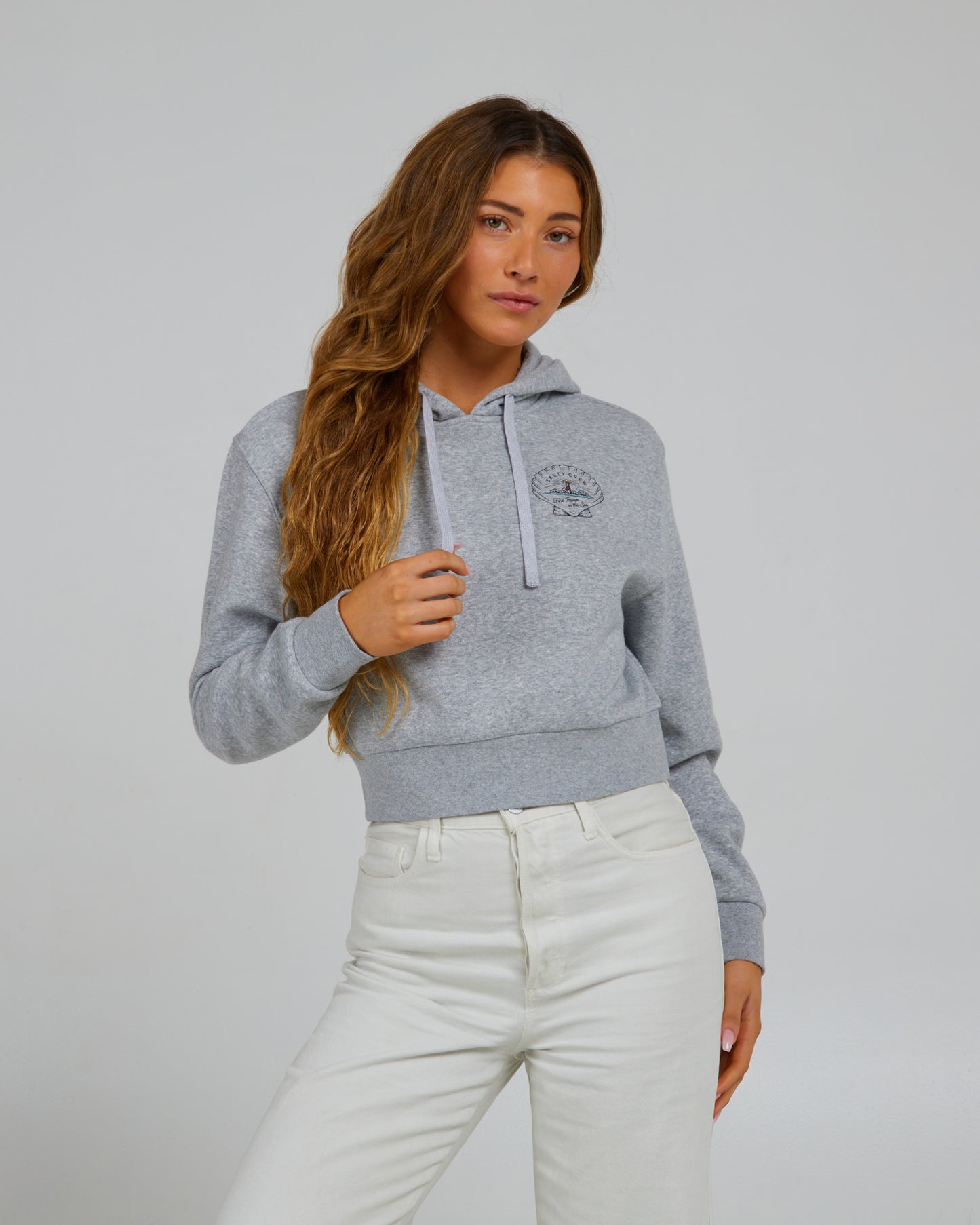 Vista frontal do Scallop Heather Crop Hoody