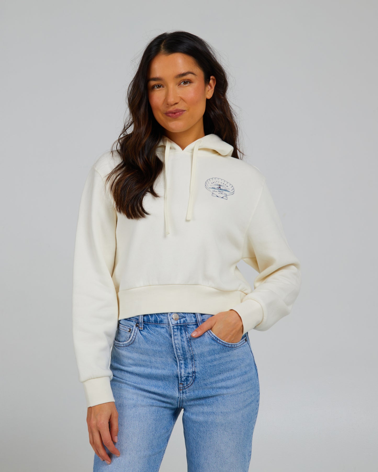 Vorderansicht des Scallop Off White Crop Hoody