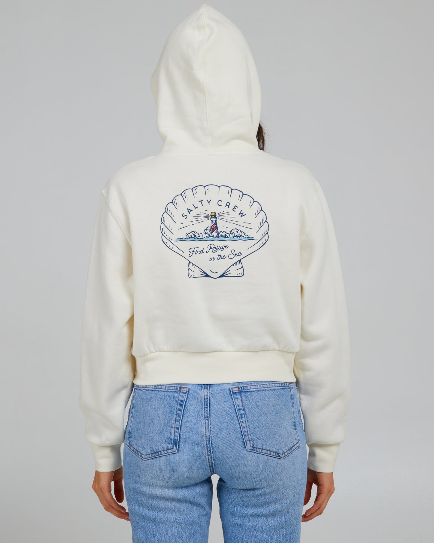 achteraanzicht van Scallop Off White Crop Hoody