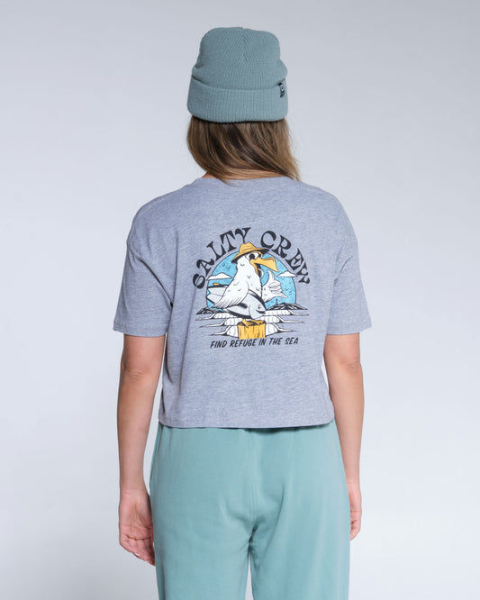 Salty crew T-SHIRTS S/S GONE FISHIN CROP TEE - Athletic Heather  in Athletic Heather