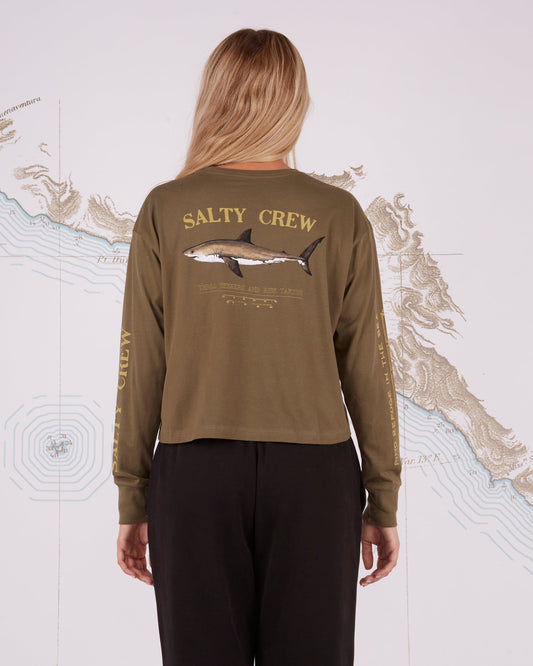Salty Crew Women's Long Sleeves Bruce Military L/S Crop in Military