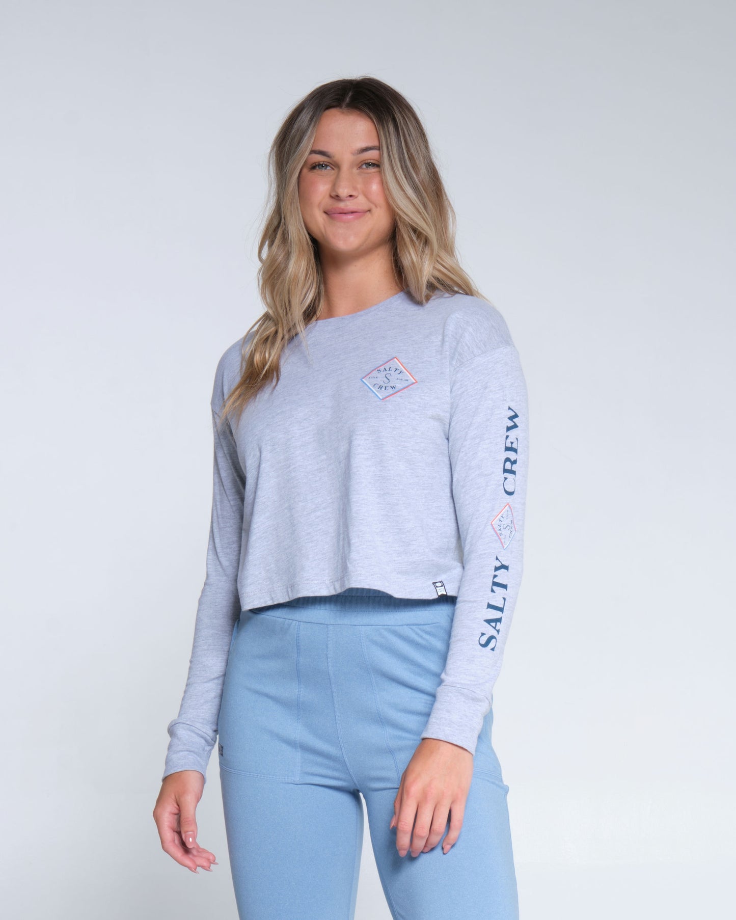 Salty crew T-SHIRT L/S OPTICAL TIPPET LS CROP TEE - Athletic Heather  in Athletic Heather