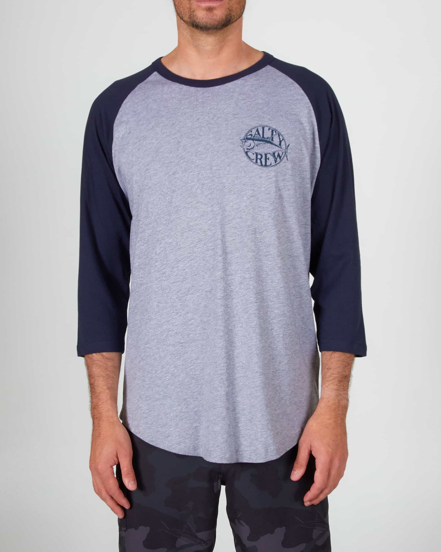 Tuna Time Baseball L/S Tee - Athletic Heather/Navy