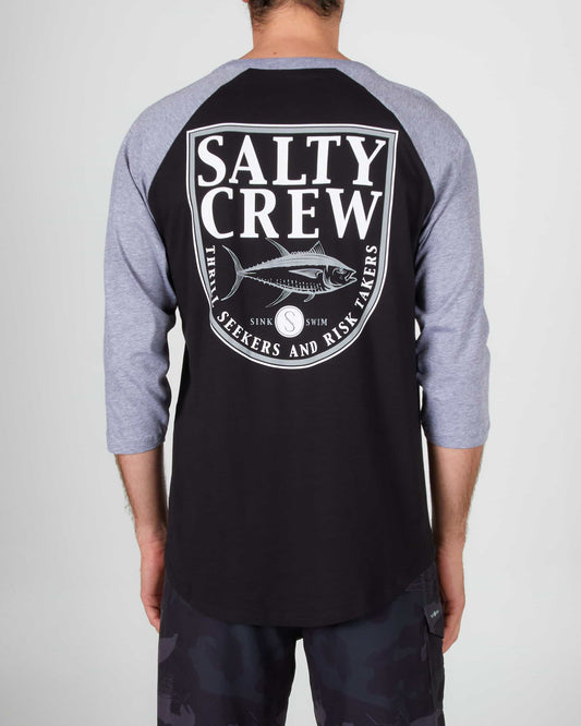 Salty crew T-SHIRTS L/S CURRENT BASEBALL L/S TEE - Black/Athletic Heather in Black/Athletic Heather