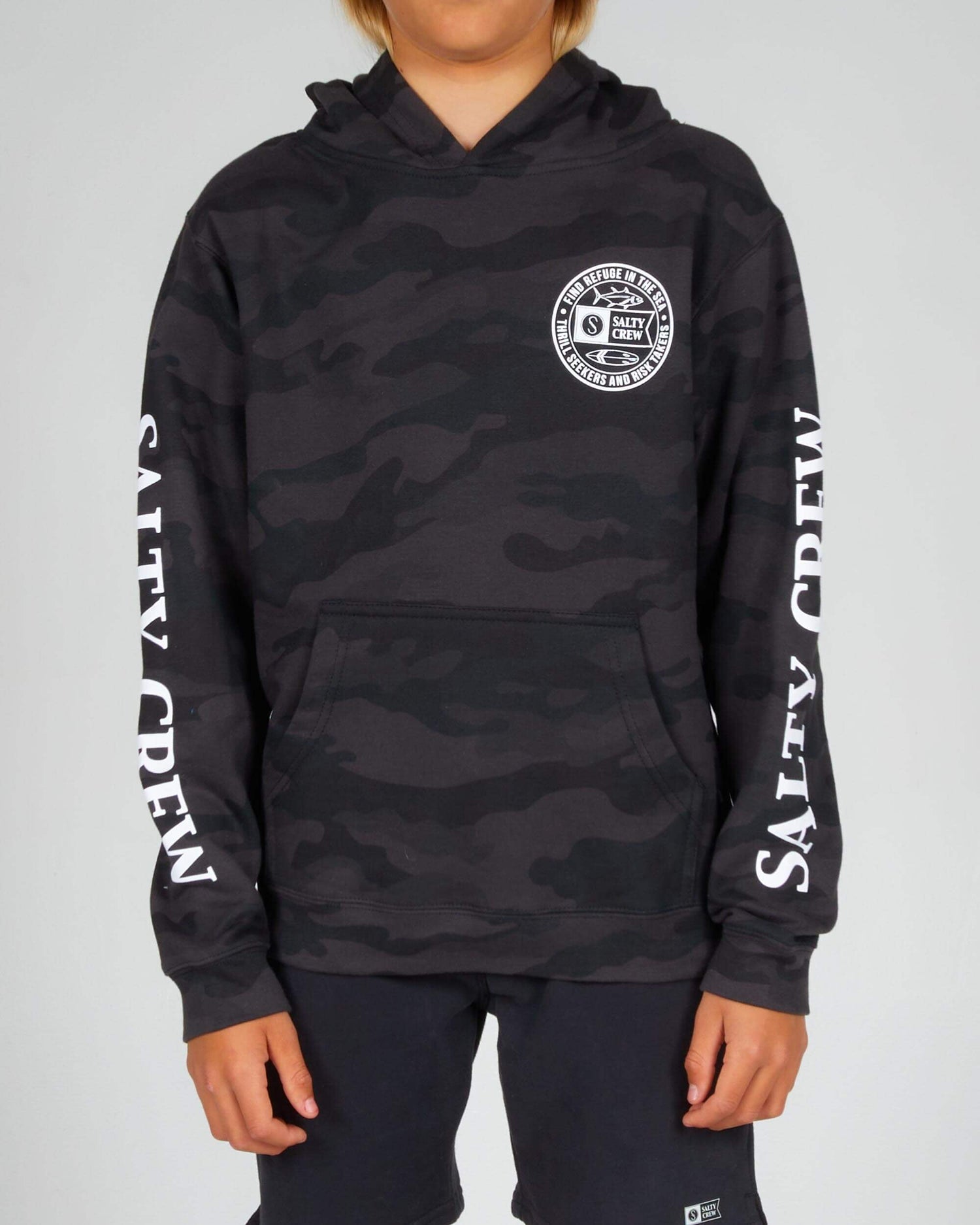 Salty crew FLEECE LEGENDS BOYS HOOD FLEECE - BLACK CAMO in BLACK CAMO