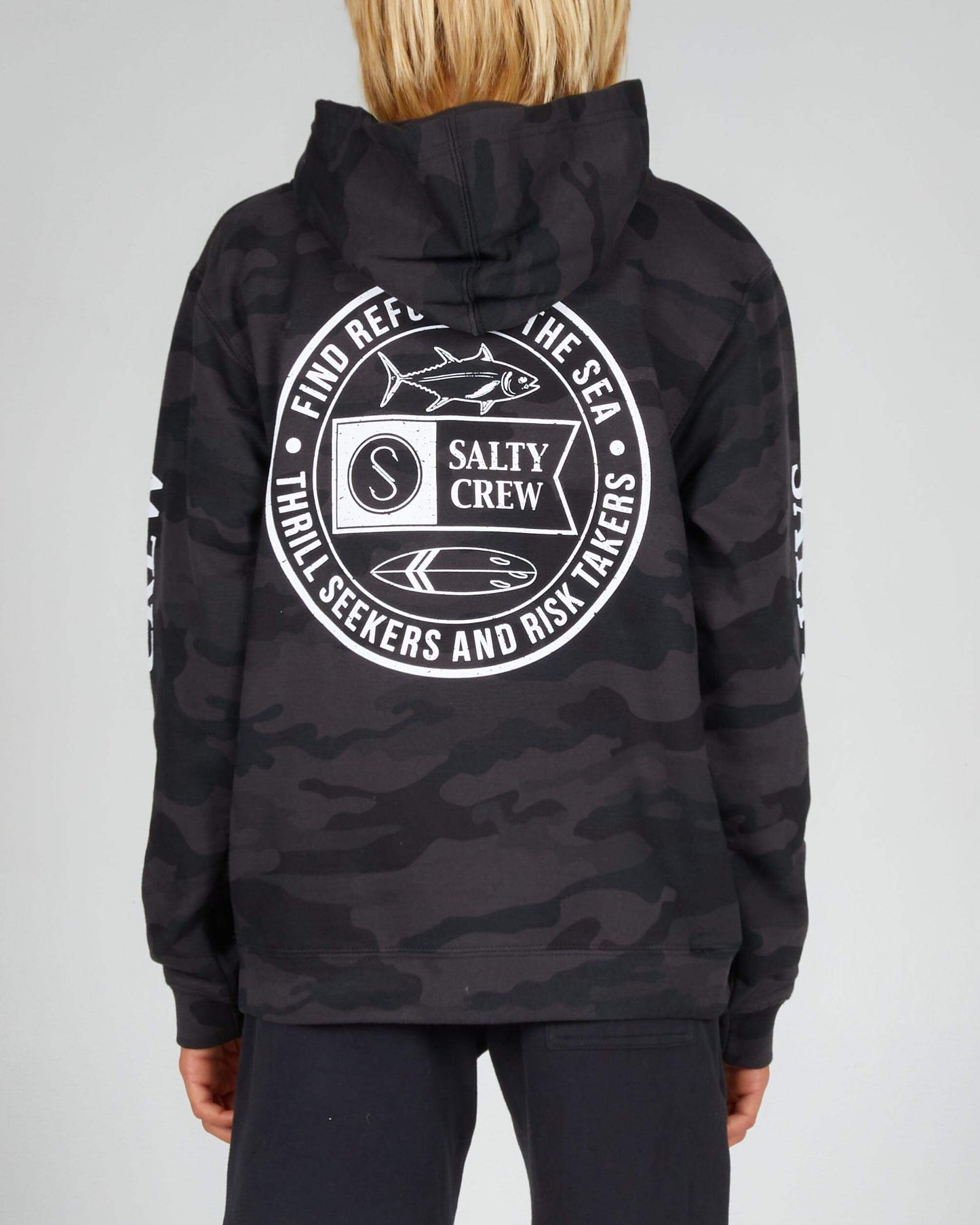 Salty crew FLEECE LEGENDS BOYS HOED FLEECE - BLACK CAMO  in BLACK CAMO