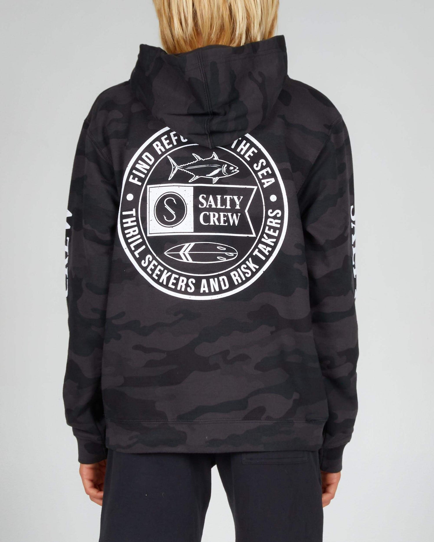 Salty crew FLEECE LEGENDS BOYS HOOD FLEECE - BLACK CAMO in BLACK CAMO