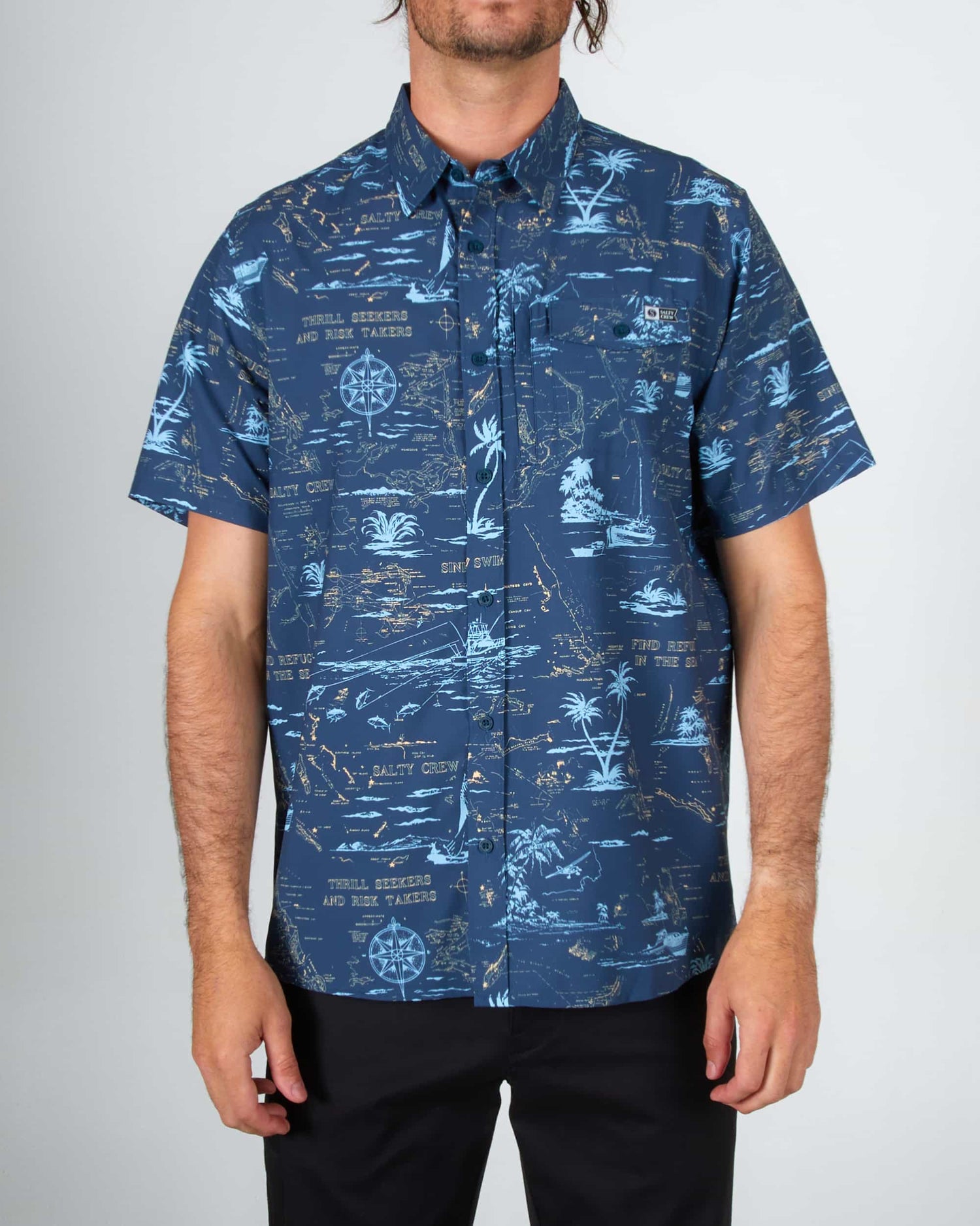 Salty crew WOVEN SHIRTS SEAFARER S/S TECH WOVEN - Navy in Navy