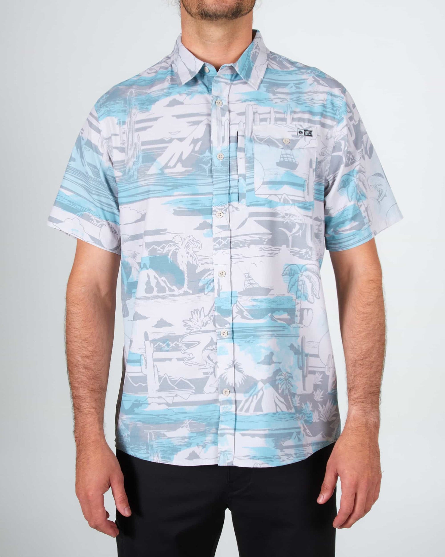 Salty crew WOVEN SHIRTS CEDROS S/S TECH WOVEN - Grijs in Grijs