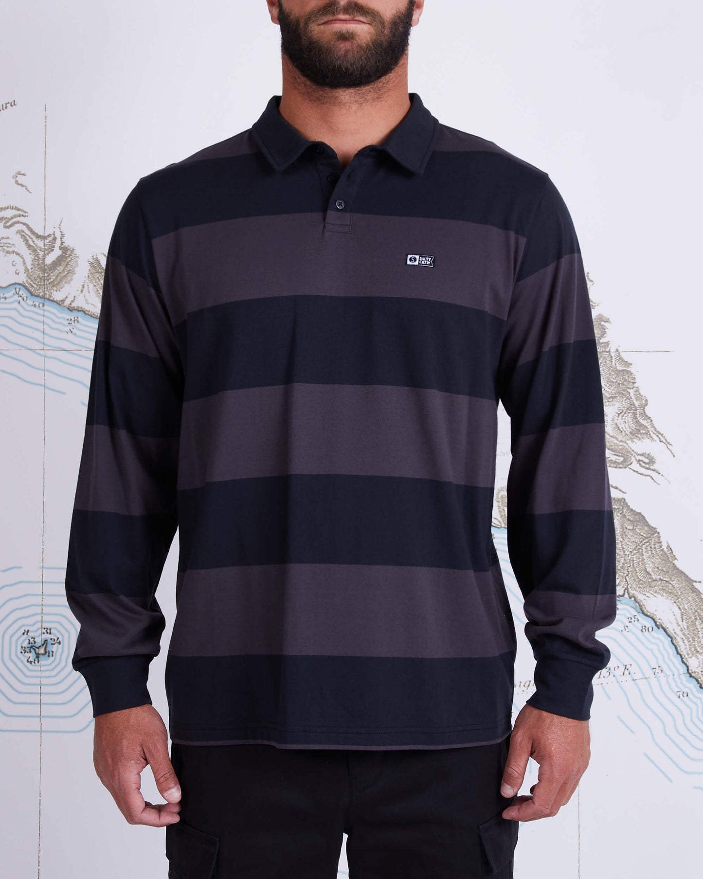 Salty crew Men's Button Ups DIVER DOWN L/S POLO in Charcoal