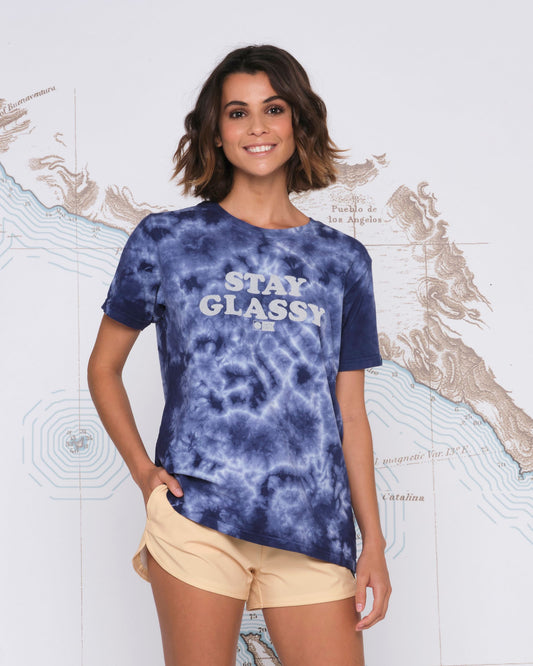 Salty Crew Damen-T-Shirts STAY GLASSY BOYFRIEND TEE in Navy Tie Dye