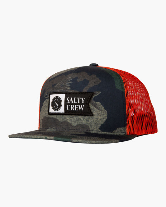 Salty Crew Men's Hats Alpha Twill Trucker in CAMO/ORANGE